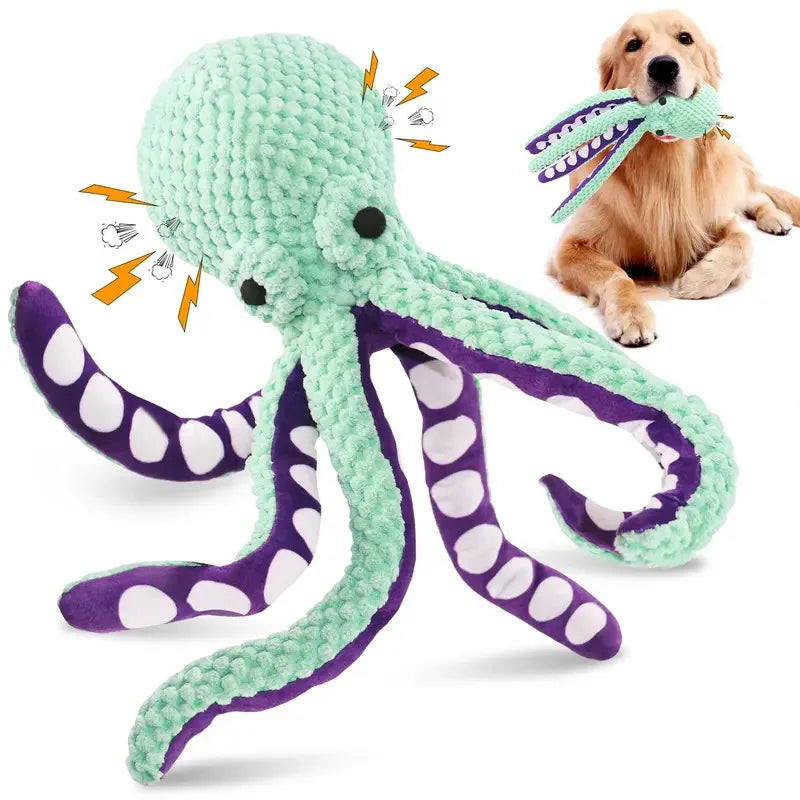 Interactive Plush Octopus - Bite Resistant Chew & Teeth Cleaning Toy
